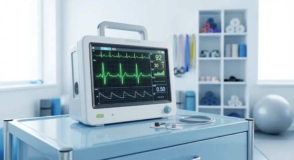 EKG aparat in oprema za diagnostiko pri zdravniškem pregledu za športnike v Kliniki Omnia