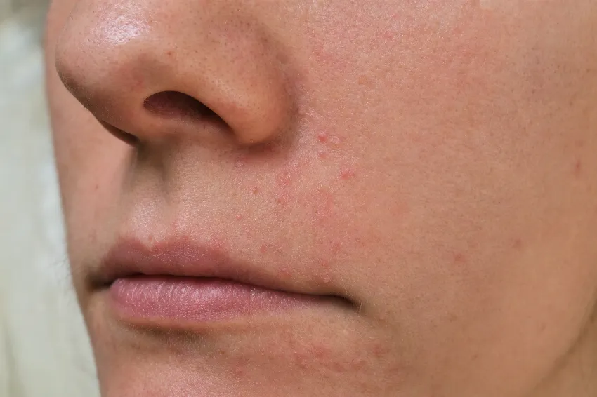 Simptomi perioralnega dermatitisa okoli nosu in ust